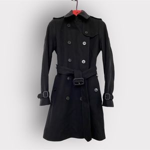 🎁 Burberry cashmere wool black Chelsea trench coat jacket S XS 4